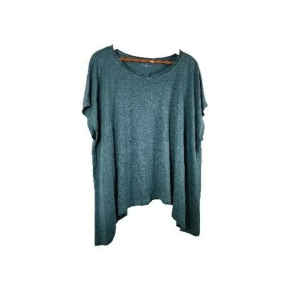 EILEEN FISHER Top Blouse Women's M Green Oversized HIgh Low Hem Boat Neck - Picture 1 of 13